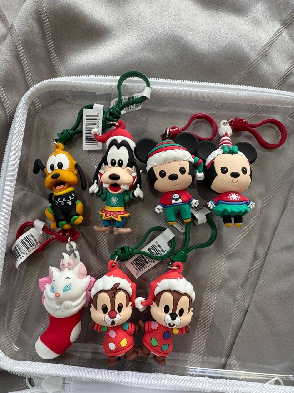 Disney Holiday Character Keychain Set - Red, Green, Black, Pink, Yellow